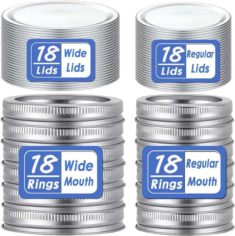 72 Pcs Mason Canning Lids with Rings Fits Ball Kerr More Food Grade Material